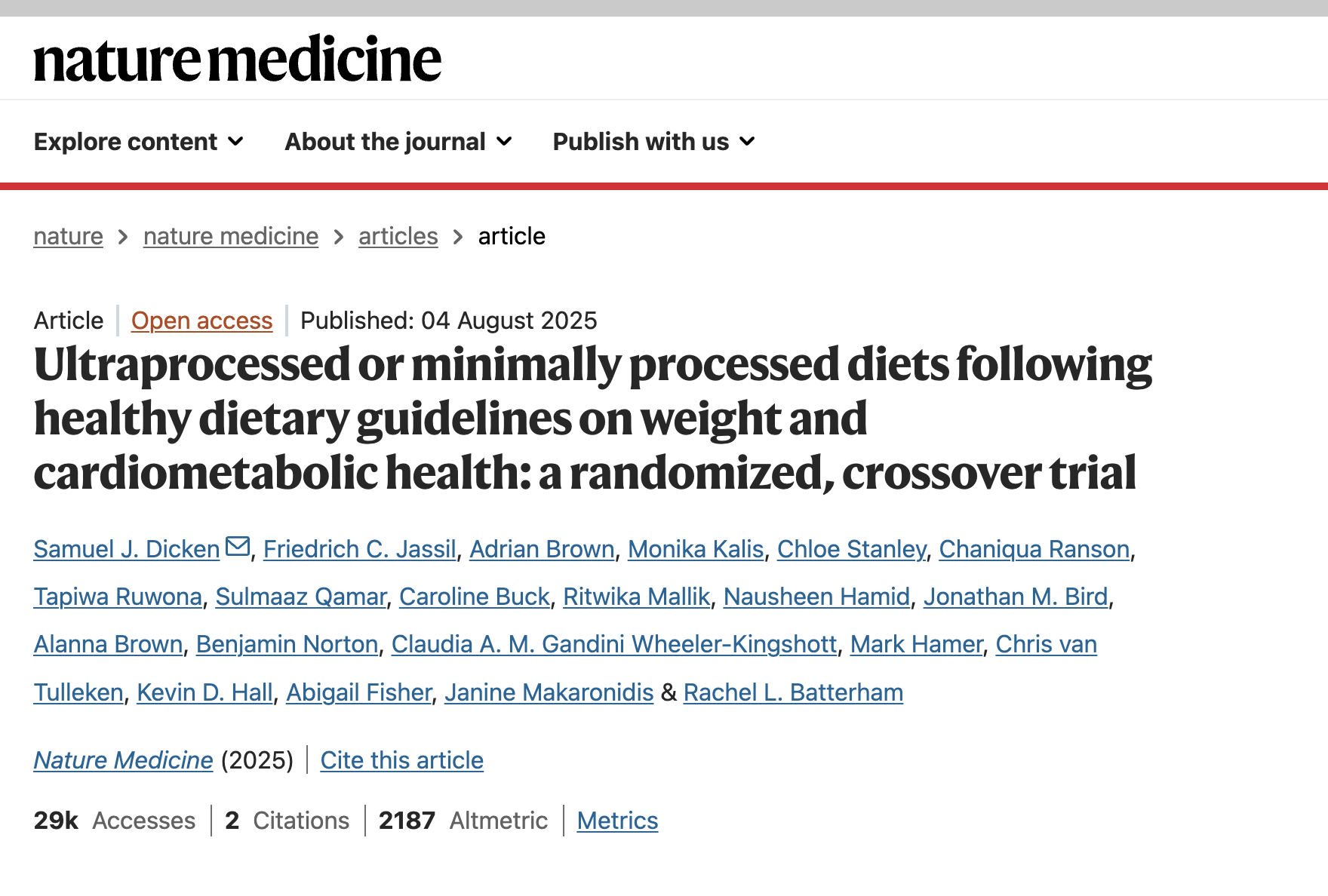 Ultraprocessed or minimally processed diets following healthy dietary guidelines on weight and cardiometabolic health: a randomized, crossover trial