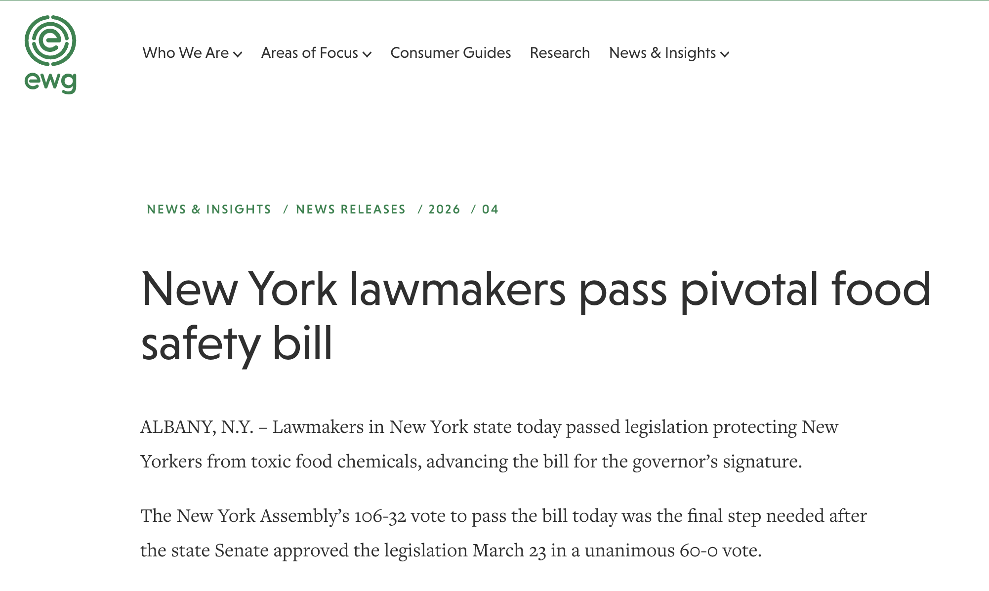 New York lawmakers pass pivotal food safety bill