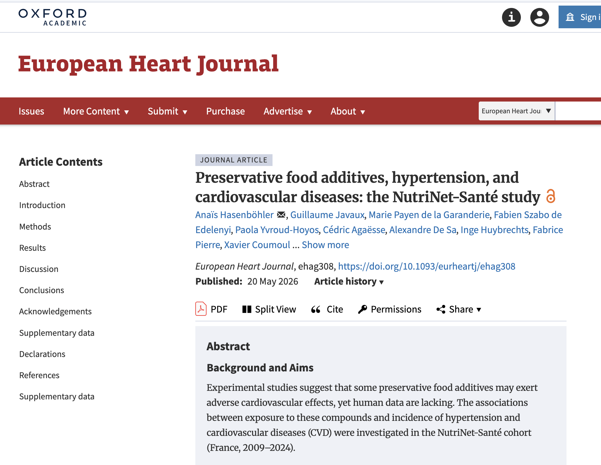 Study: Preservative food additives, hypertension, and cardiovascular diseases: the NutriNet-Santé study